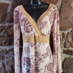 Elegant Paisley Print Dress with Gold Accents
